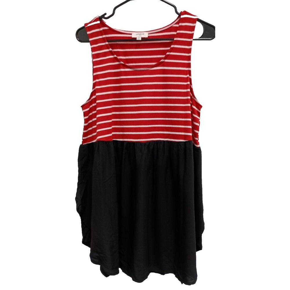 Umgee BOHO Tunic Top Womens Medium Red Black‎ Striped Sleeveless Casual Beach